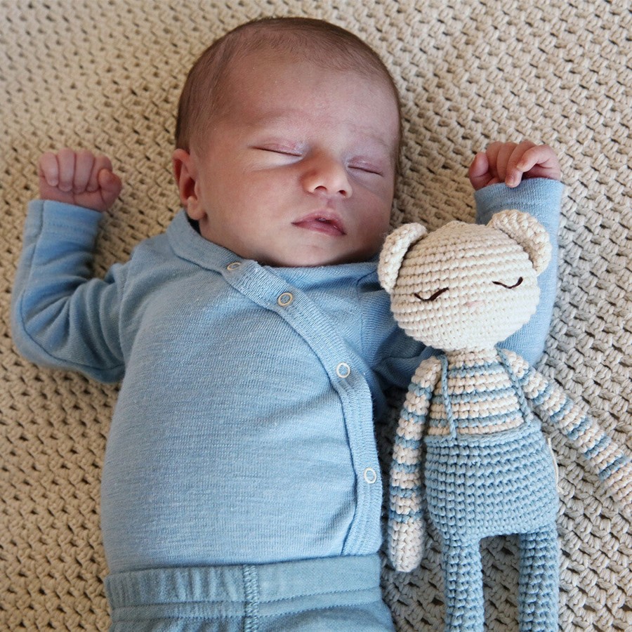 Doll Play Patti Olso Plush Animals & Dolls | Patti Oslo Organic Crochet Doll, Teddy, Blue