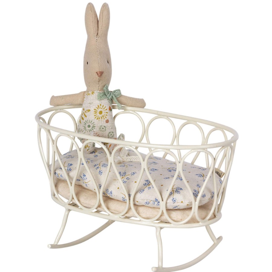 Doll Play Maileg Doll Houses & Accessories | Maileg Metal Doll Rocking Cradle With Sleeping Bag, Blue