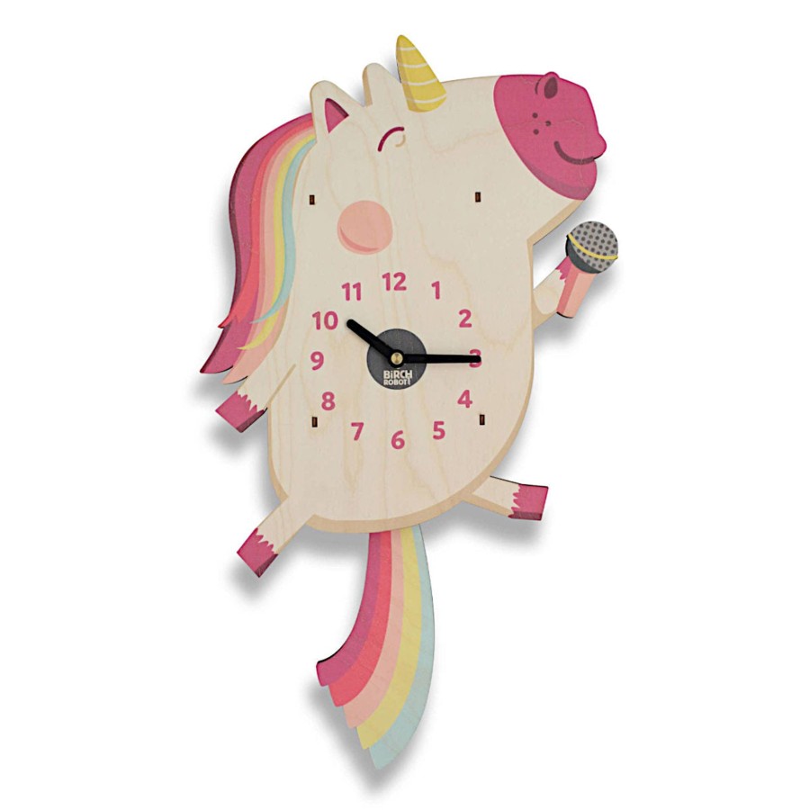 Room Decor Birch Robot Lights & Clocks | Dolly The Unicorn Wooden Pendulum Clock