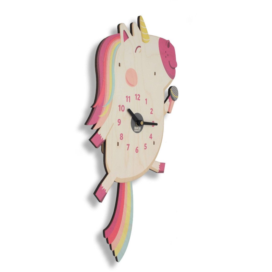 Room Decor Birch Robot Lights & Clocks | Dolly The Unicorn Wooden Pendulum Clock