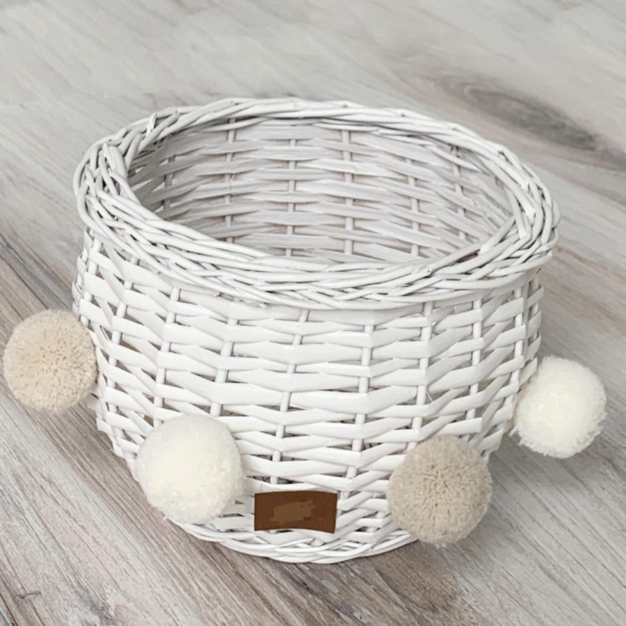 Room Decor Lilu Storages | Lilu Pompom Wicker Basket, White