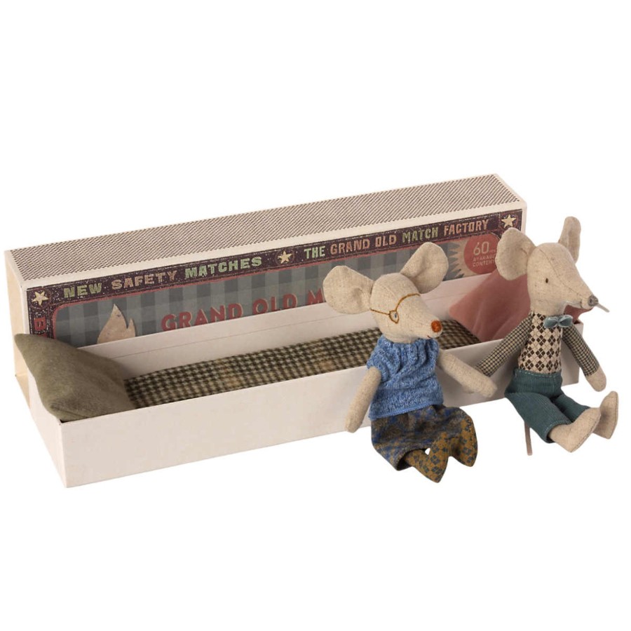 Doll Play Maileg Maileg Dolls | Maileg Grandma And Grandpa Mouse In Matchbox Bed