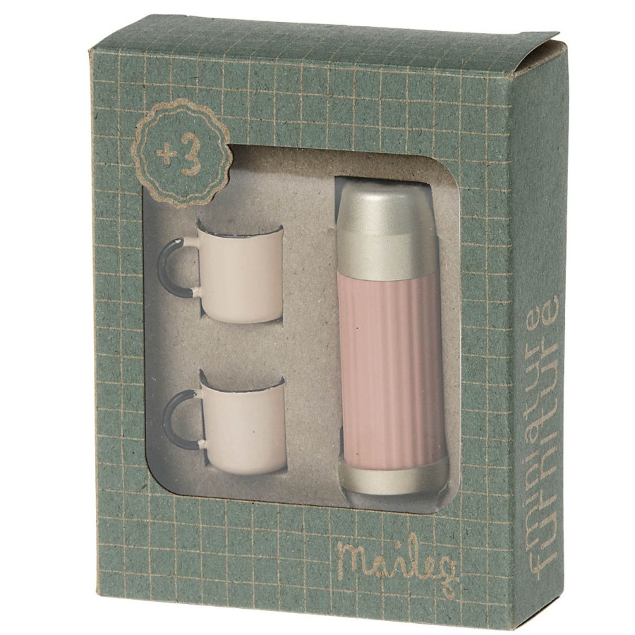 Doll Play Maileg Doll Houses & Accessories | Maileg Doll House Miniature Thermos And Cups, Coral