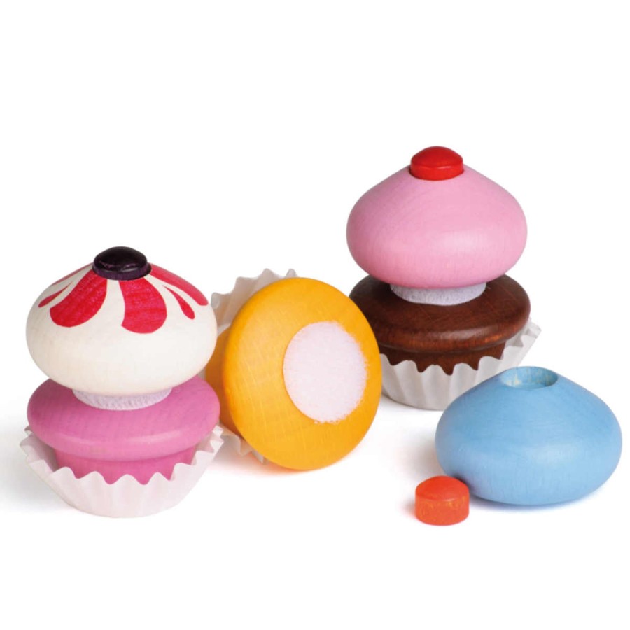 Pretend Play Erzi Pretend Food, Kitchen & Store | Erzi Wooden Play Food Cupcake Set, Made In Germany