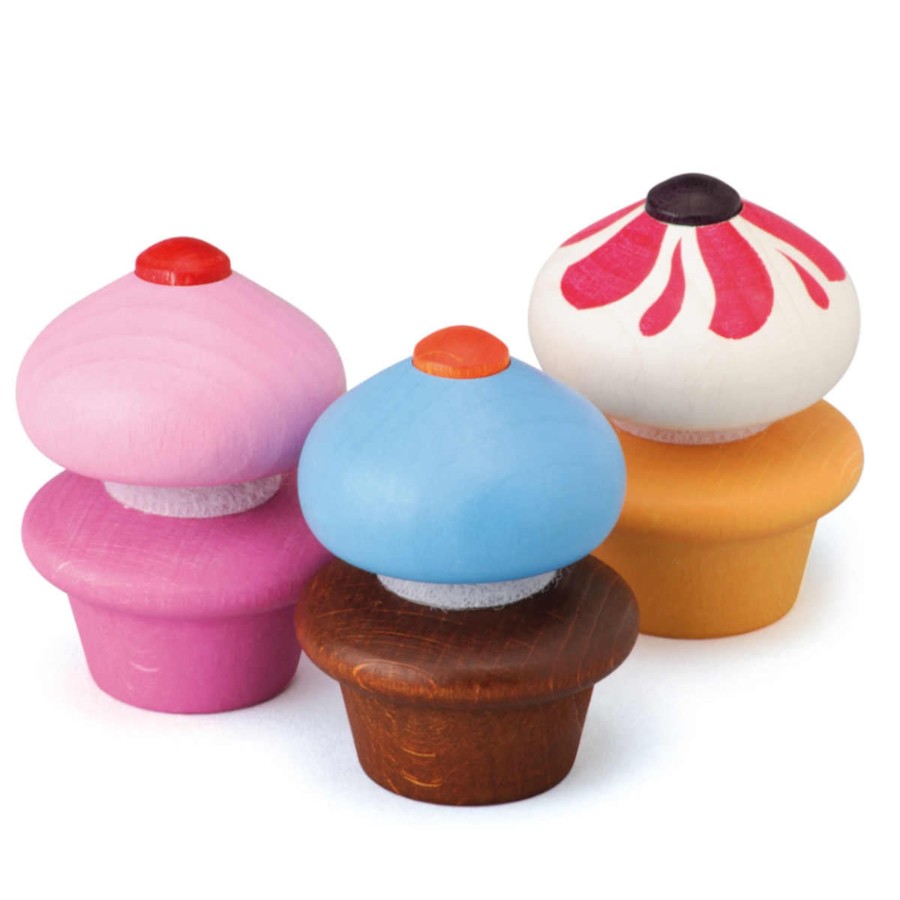 Pretend Play Erzi Pretend Food, Kitchen & Store | Erzi Wooden Play Food Cupcake Set, Made In Germany