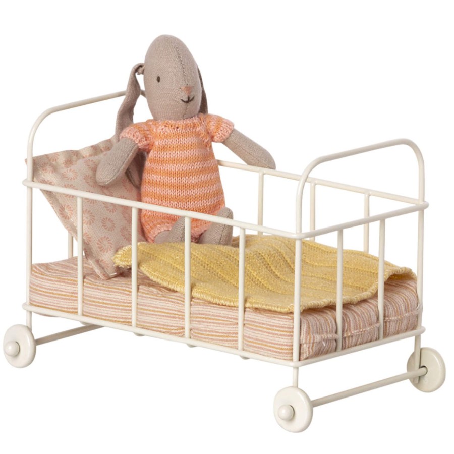 Doll Play Maileg Doll Houses & Accessories | Maileg Metal Doll Crib With Bedding, Rose