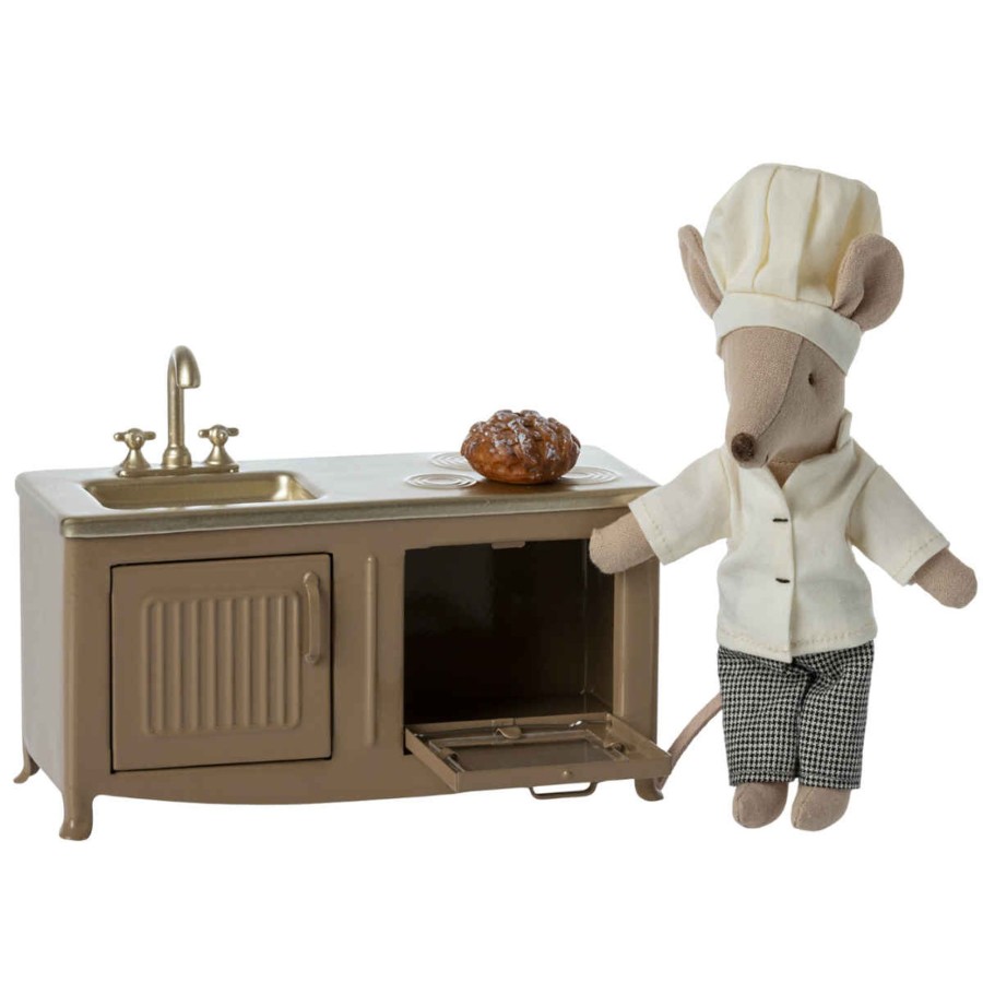 Doll Play Maileg Doll Houses & Accessories | Maileg Mouse Size Dollhouse Kitchen, Light Brown