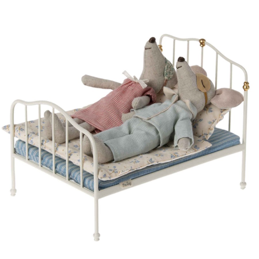 Doll Play Maileg Doll Houses & Accessories | Maileg Bed For Mom & Dad Mouse, Off White