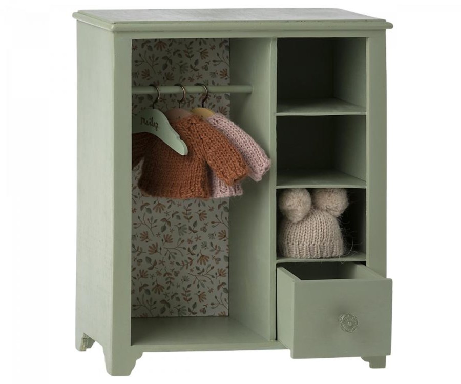 Doll Play Maileg Doll Houses & Accessories | Maileg Large Wooden Wardrobe, Mint