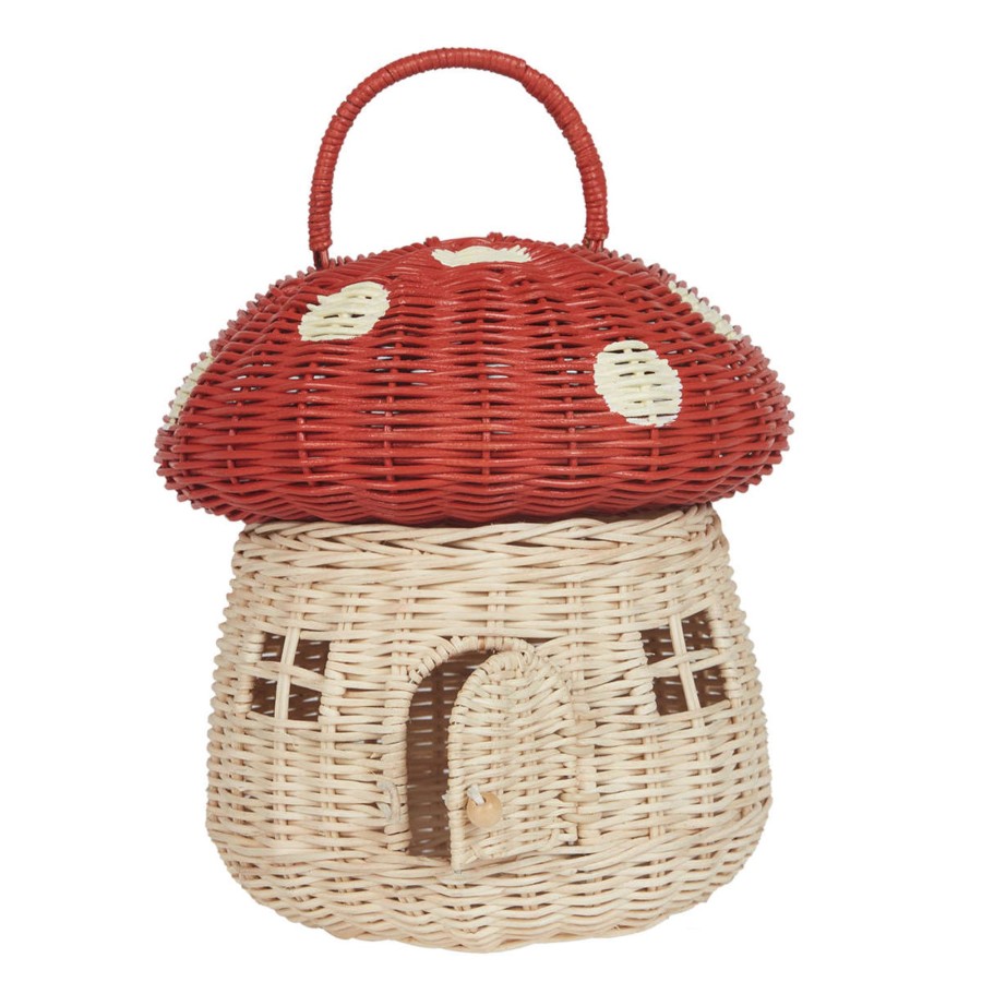 Doll Play Olli Ella Doll Houses & Accessories | Olli Ella Mushroom Basket Bag, Red