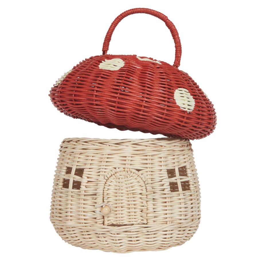 Doll Play Olli Ella Doll Houses & Accessories | Olli Ella Mushroom Basket Bag, Red