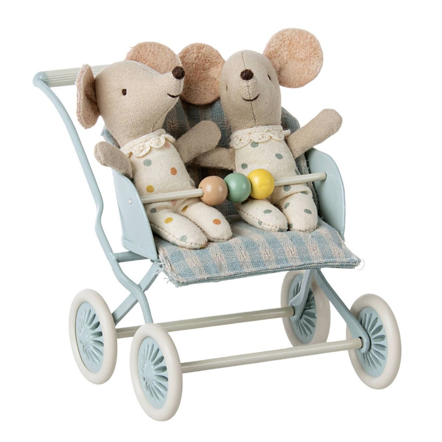 Doll Play Maileg Doll Houses & Accessories | Maileg Stroller For Baby Mice, Mint