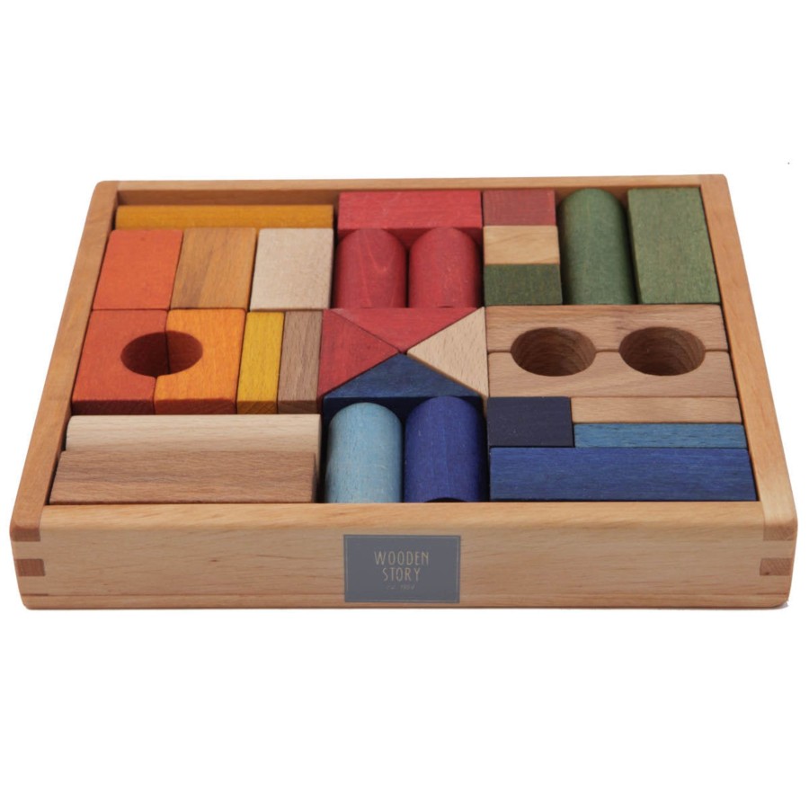 Creative Play Wooden Story Blocks, Puzzles & Games | Wooden Story Rainbow Wooden Blocks In Tray, 30Pcs