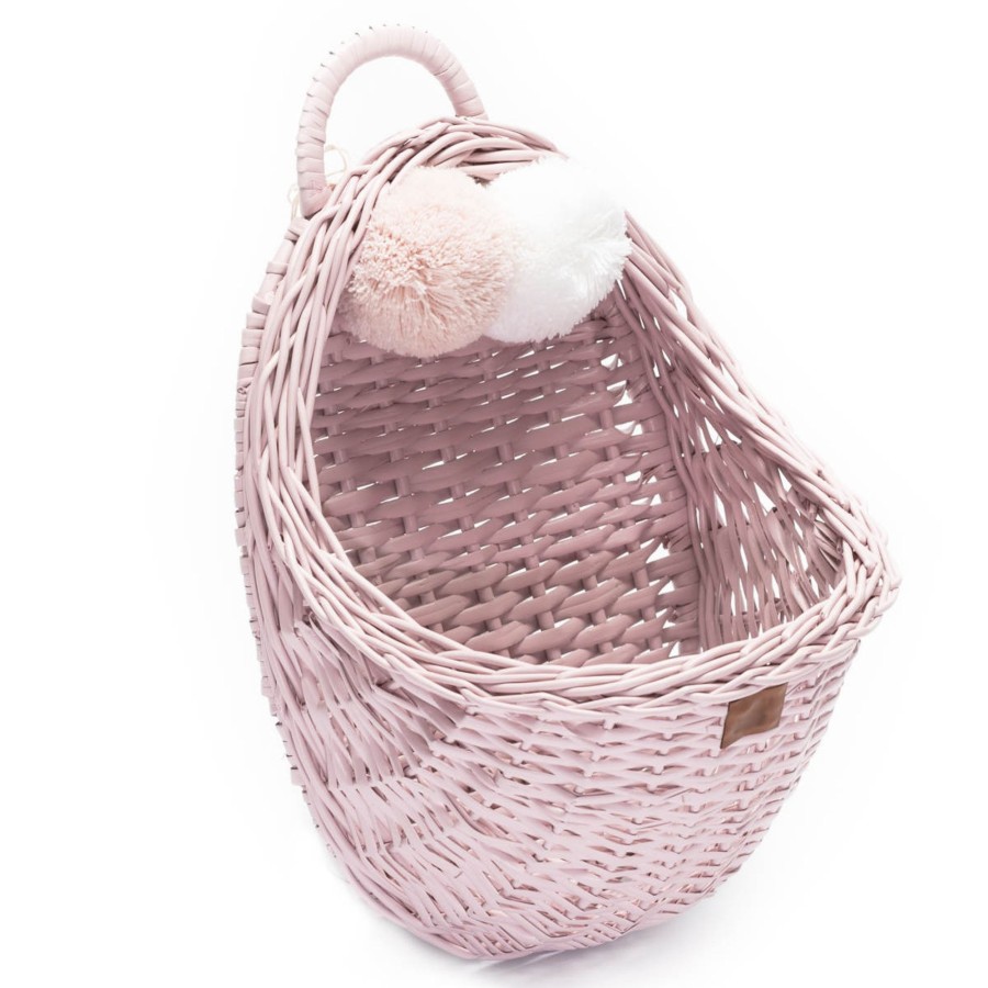 Room Decor Lilu Storages | Lilu Pompom Wicker Wall Basket, Dusty Pink