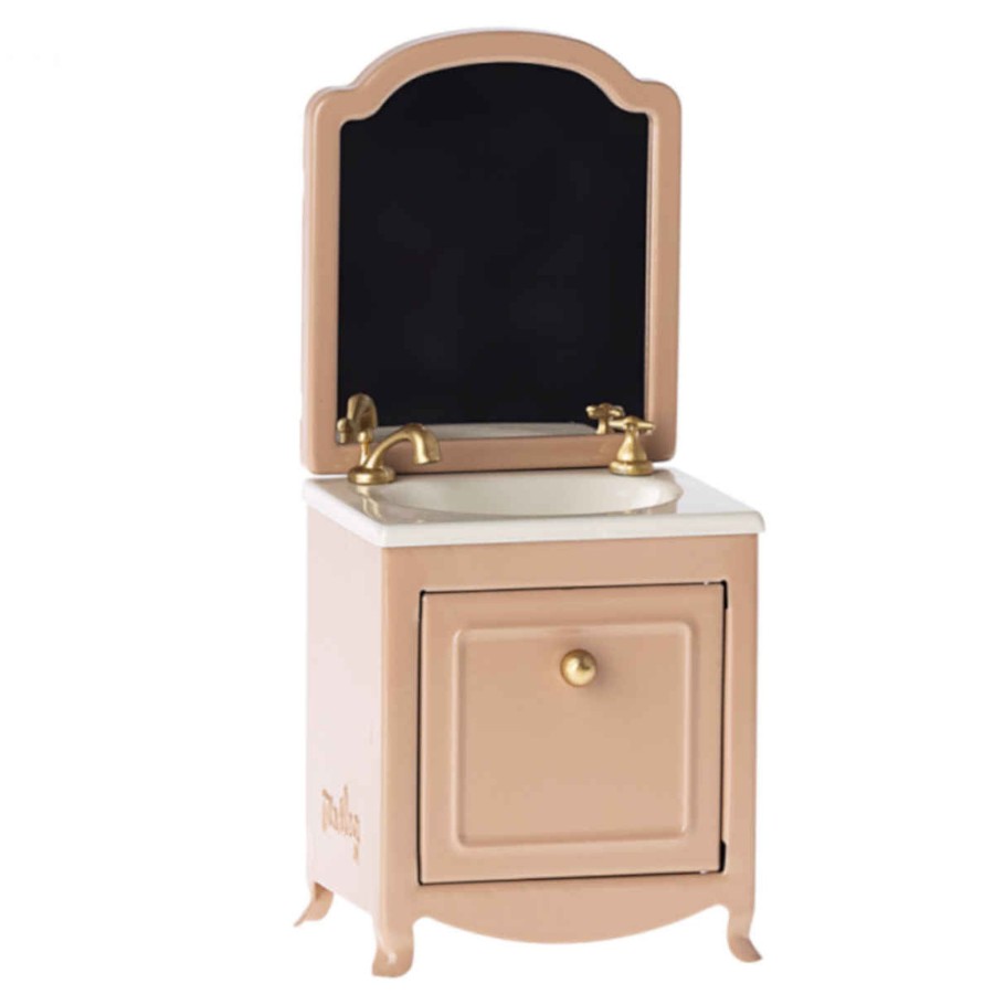 Doll Play Maileg Doll Houses & Accessories | Maileg Mouse Size Sink Dresser With Mirror, Dark Powder