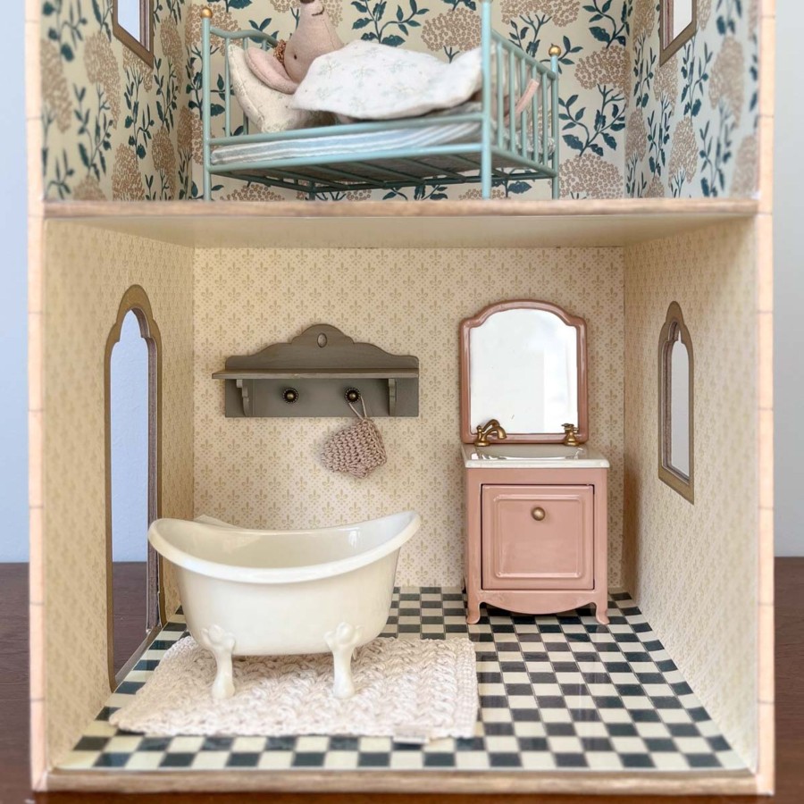 Doll Play Maileg Doll Houses & Accessories | Maileg Mouse Size Sink Dresser With Mirror, Dark Powder