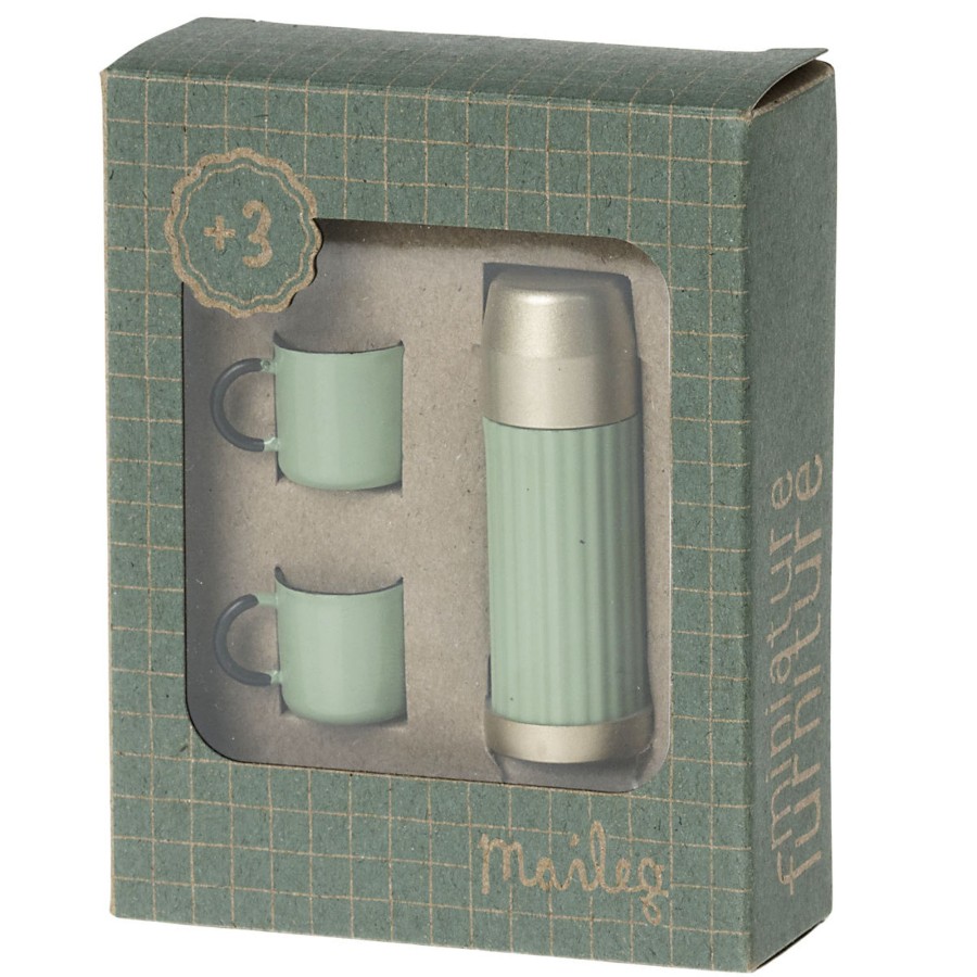 Doll Play Maileg Doll Houses & Accessories | Maileg Doll House Miniature Thermos And Cups, Mint