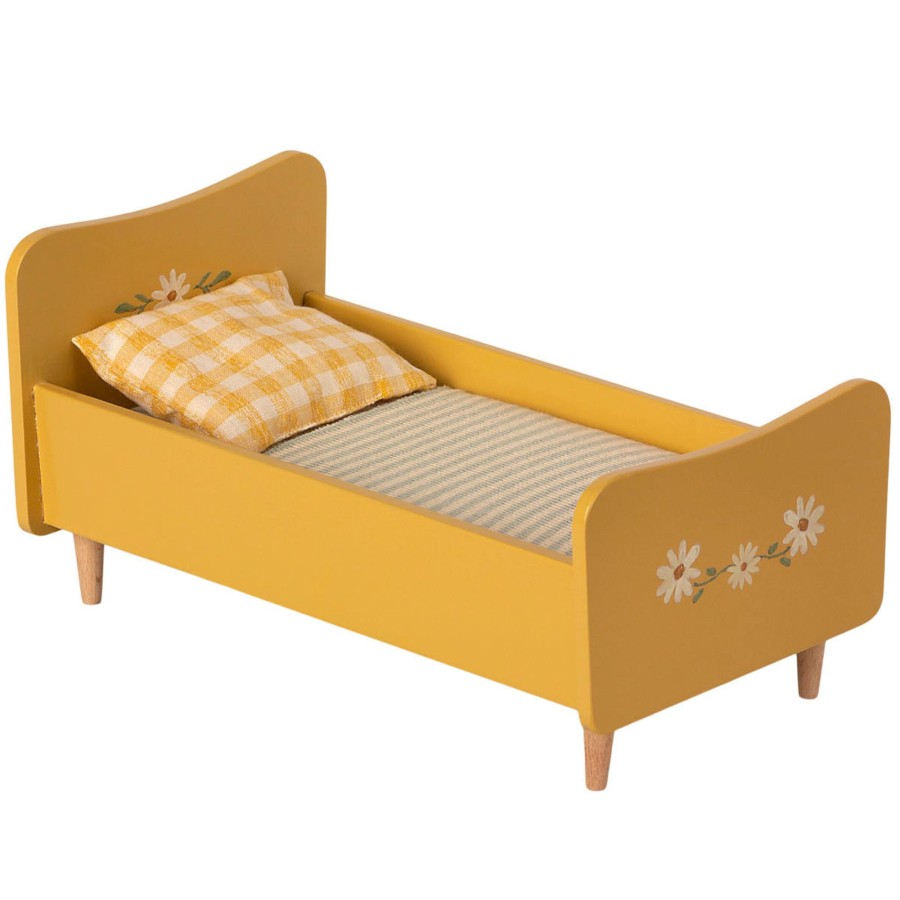 Doll Play Maileg Doll Houses & Accessories | Maileg Wooden Bed, Mini, Yellow