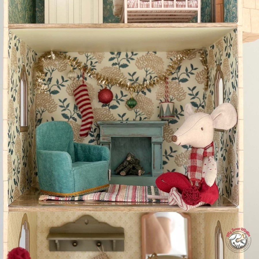 Doll Play Maileg Doll Houses & Accessories | Maileg Doll House Fireplace, Vintage Blue