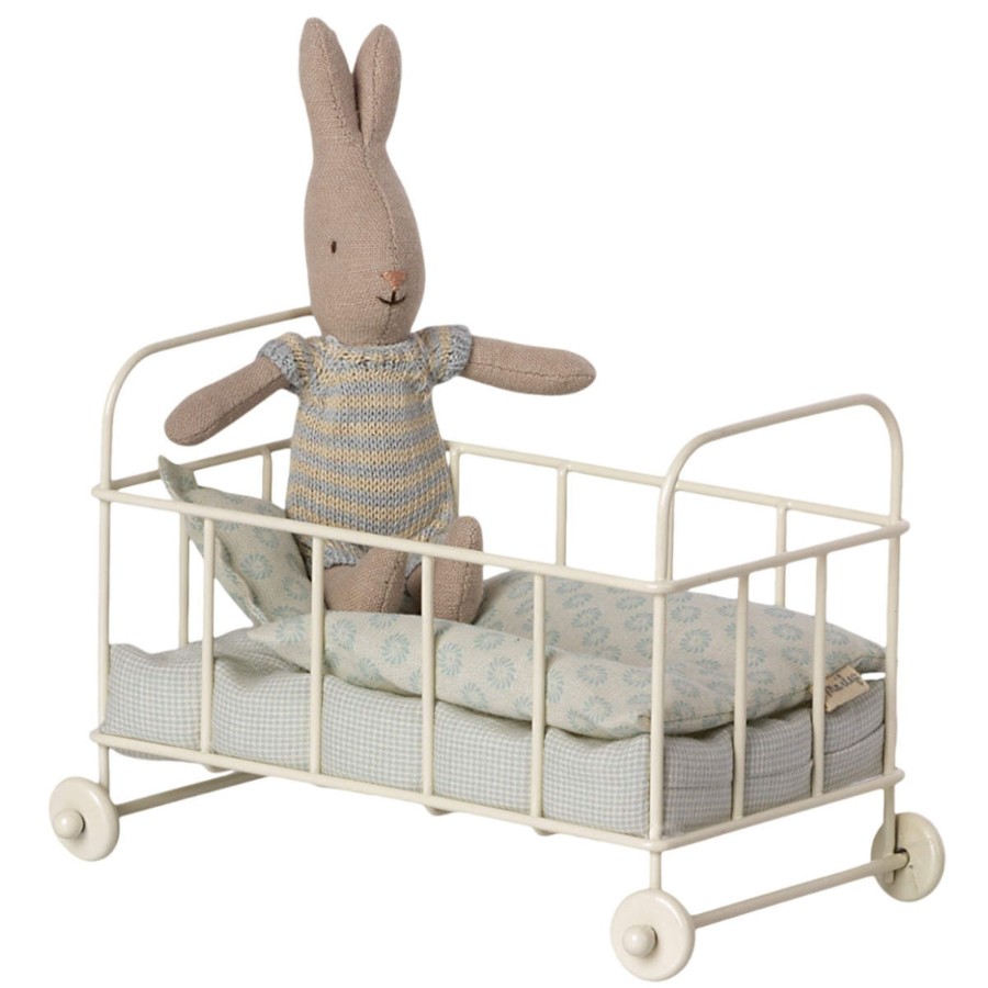 Doll Play Maileg Doll Houses & Accessories | Maileg Metal Doll Crib With Bedding, Blue