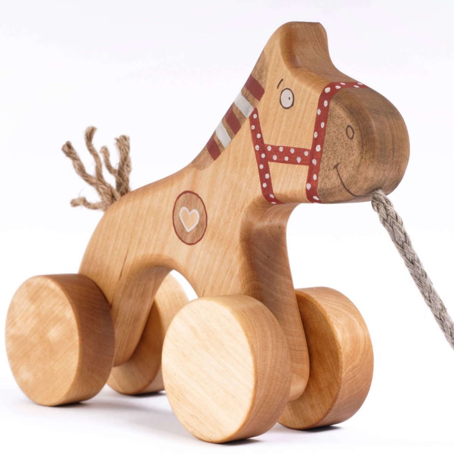 Pretend Play Friendly Toys Push, Pull & Ride Toys | Wooden Pull Toy Horse, Red