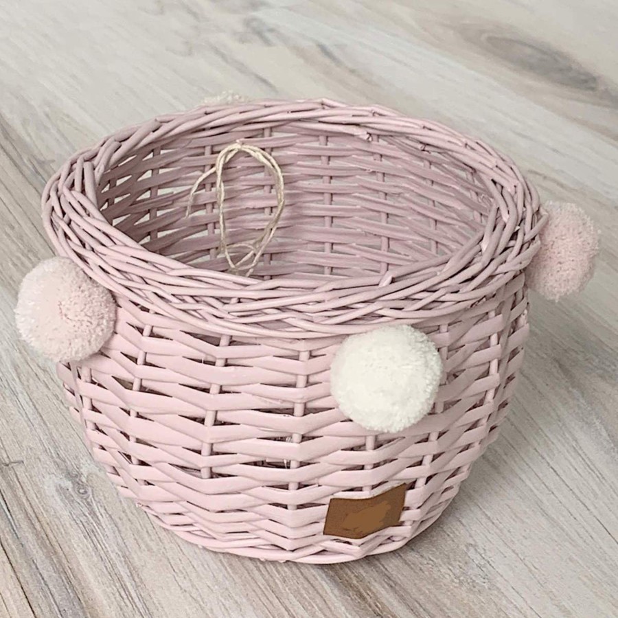 Room Decor Lilu Storages | Lilu Pompom Wicker Basket, Dusty Pink