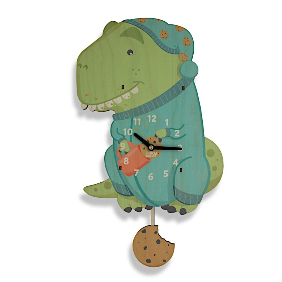 Room Decor Birch Robot Lights & Clocks | Ralphie The T-Rex Wooden Pendulum Clock