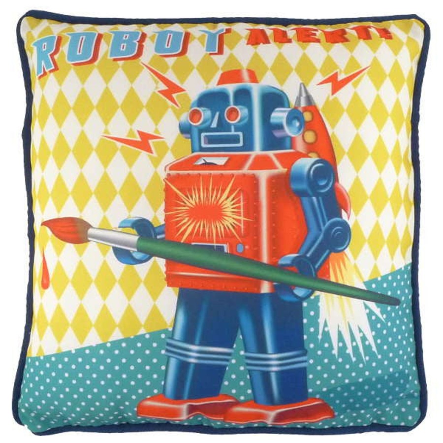 Room Decor Wu and Wu Decorative Pillows & Blankets | Robot Cushion Cover Made In England