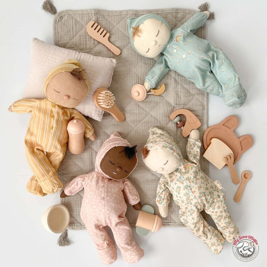 Pretend Play Petit MonBest Baby Dolls & Accessories | Petit Monkey Wooden Baby Doll Feeding Set