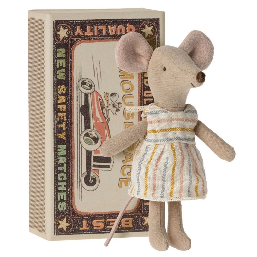 Doll Play Maileg Maileg Dolls | Maileg Big Sister Mouse In A Box, Spring Striped Dress