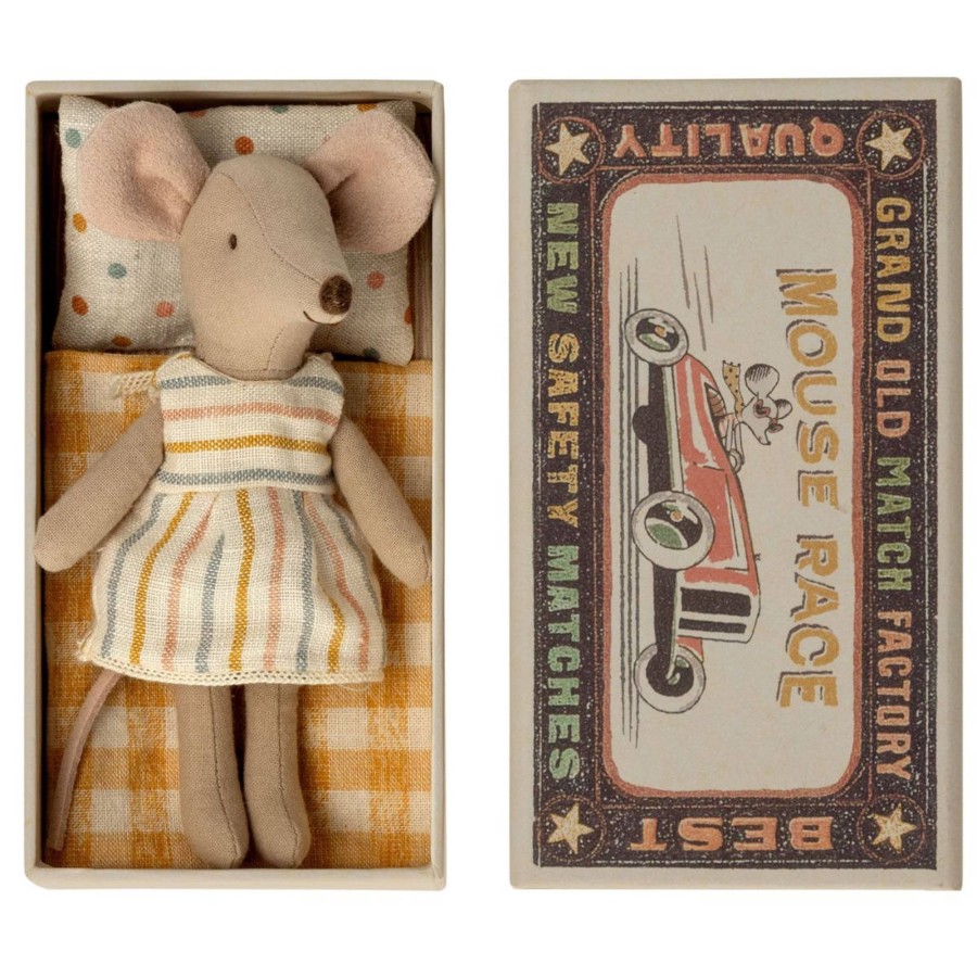 Doll Play Maileg Maileg Dolls | Maileg Big Sister Mouse In A Box, Spring Striped Dress