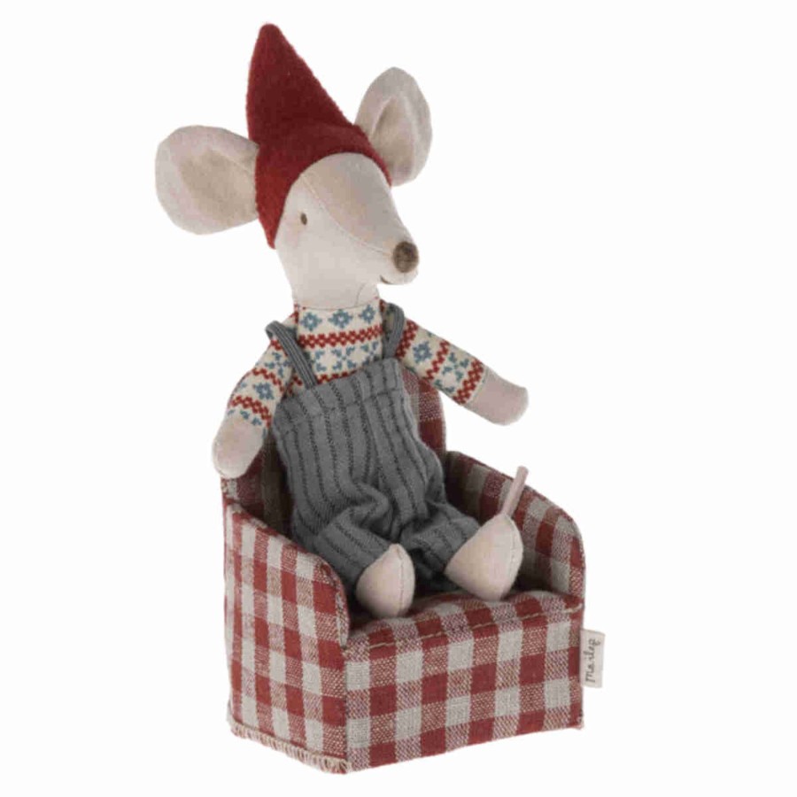 Doll Play Maileg Doll Houses & Accessories | Maileg Mouse Size Fabric Chair, Red