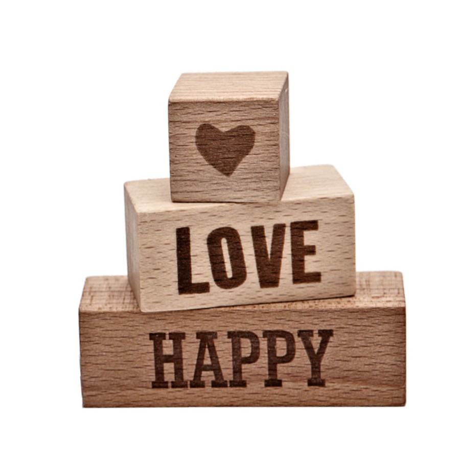 Room Decor Wooden Story Room Accessories | Wooden Story Happy, Love 3Pcs Wooden Block Set